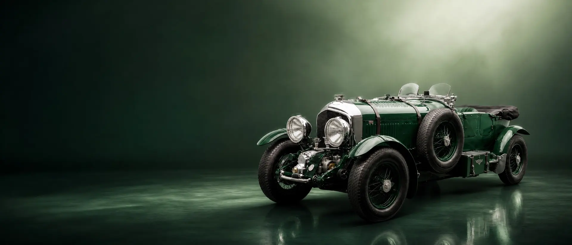 Bentley 4½ Litre staged in a darkened scene