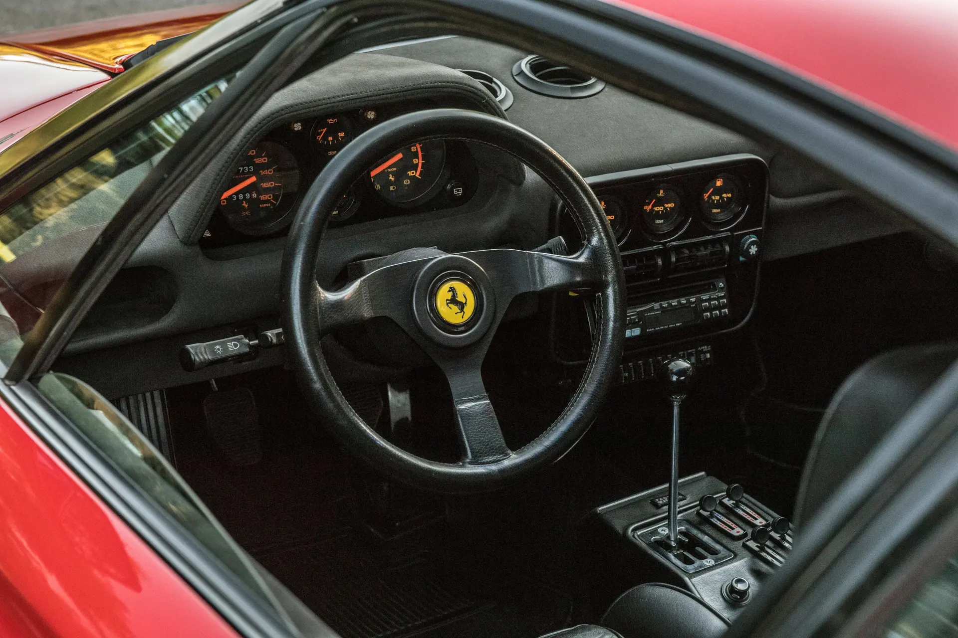 Ferrari 288 GTO dashboard and gated five-speed shifter