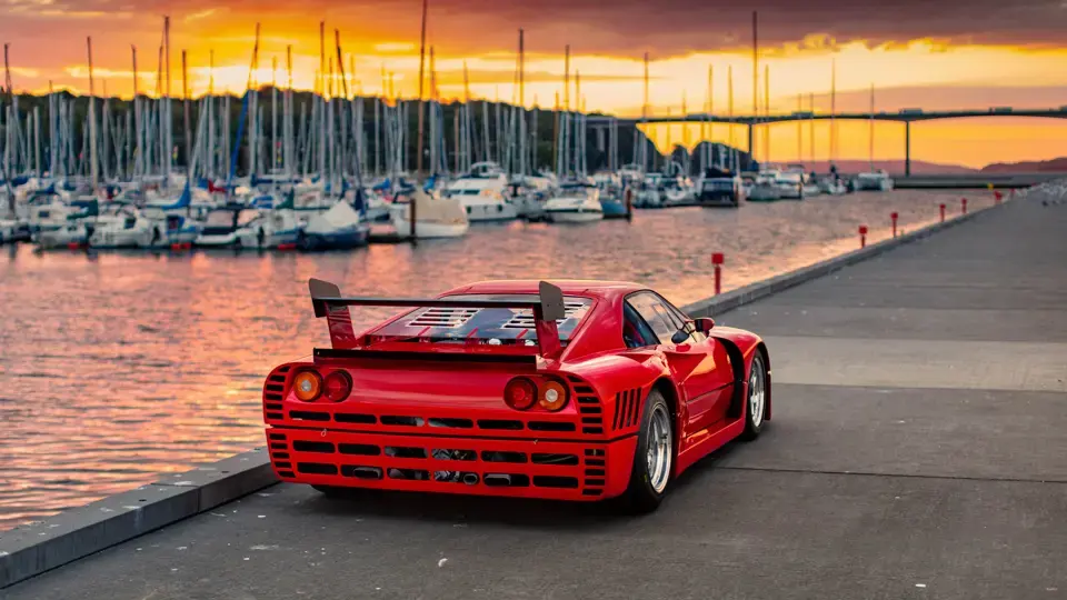 GTO Evoluzione chassis 79888, rear three-quarter view at sunset