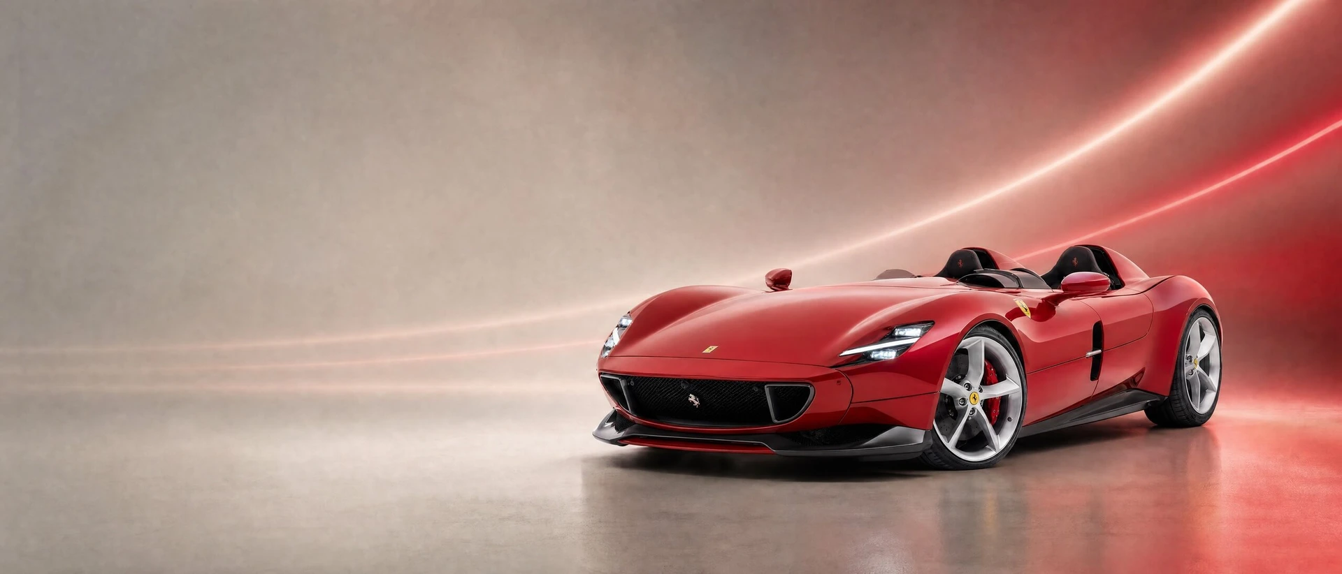 A red Ferrari Monza SP2, front three-quarter view on a silver field with slipstream trails