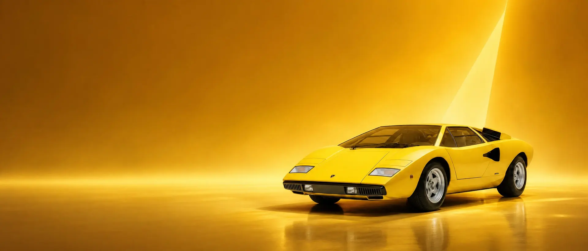 Lamborghini Countach staged in a darkened scene