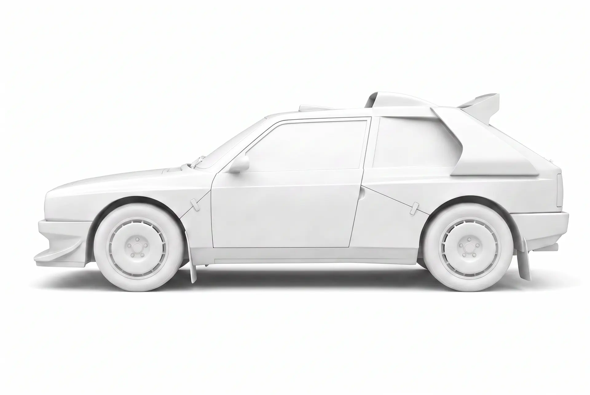 White styling model of the Lancia Delta S4 Corsa Group B rally car