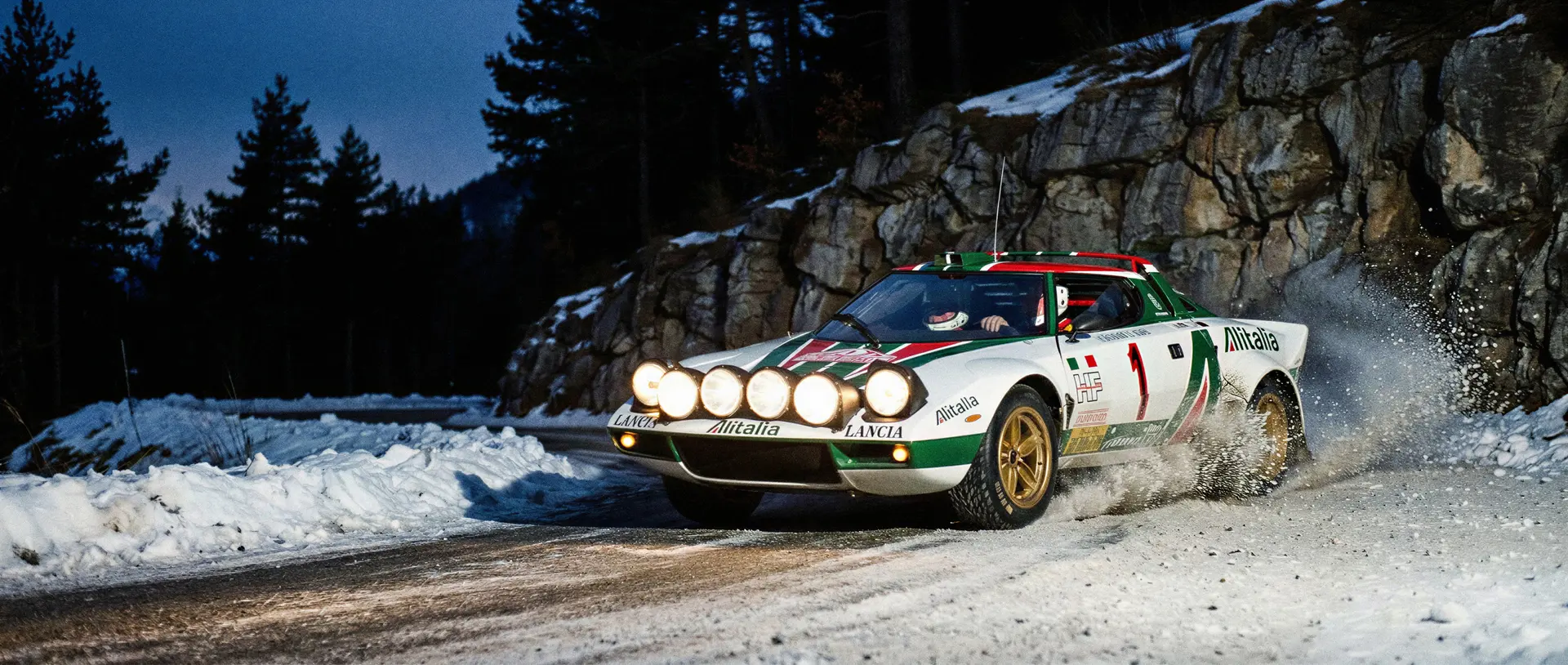 Alitalia-liveried Lancia Stratos Gruppo 4 in side profile