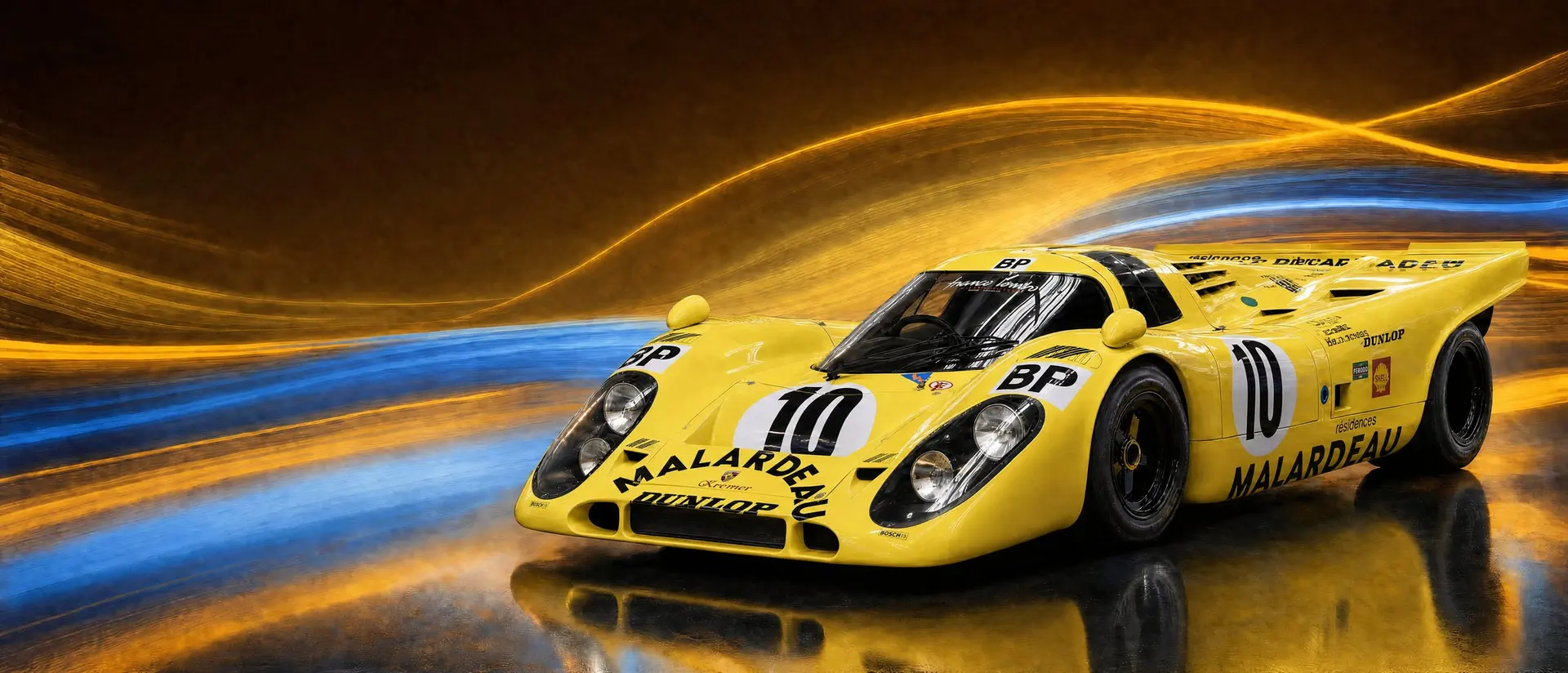 The Kremer 917 K-81 in yellow Malardeau livery at Rétromobile
