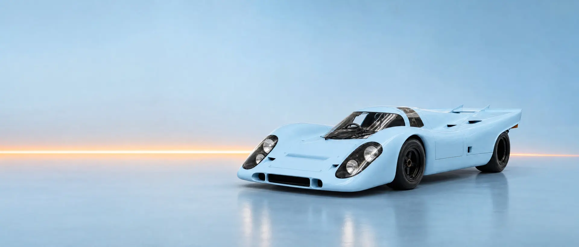 Porsche 917 staged in a darkened scene