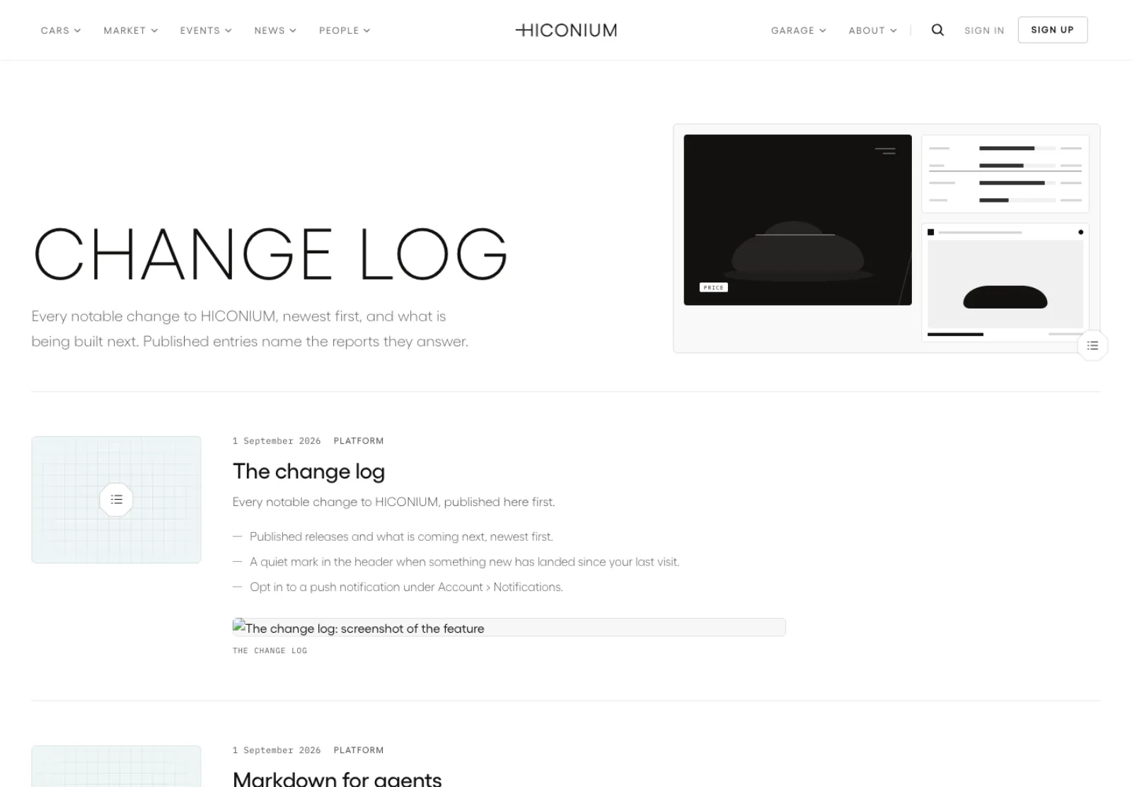 The change log: screenshot of the feature
