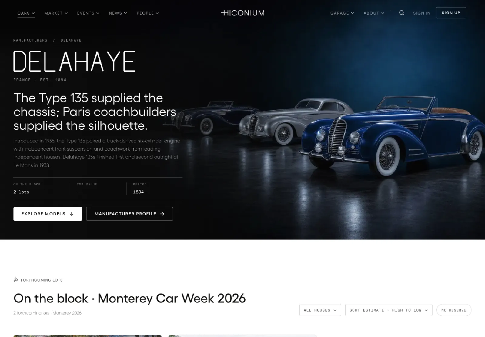 Delahaye Type 165 on file: screenshot of the feature